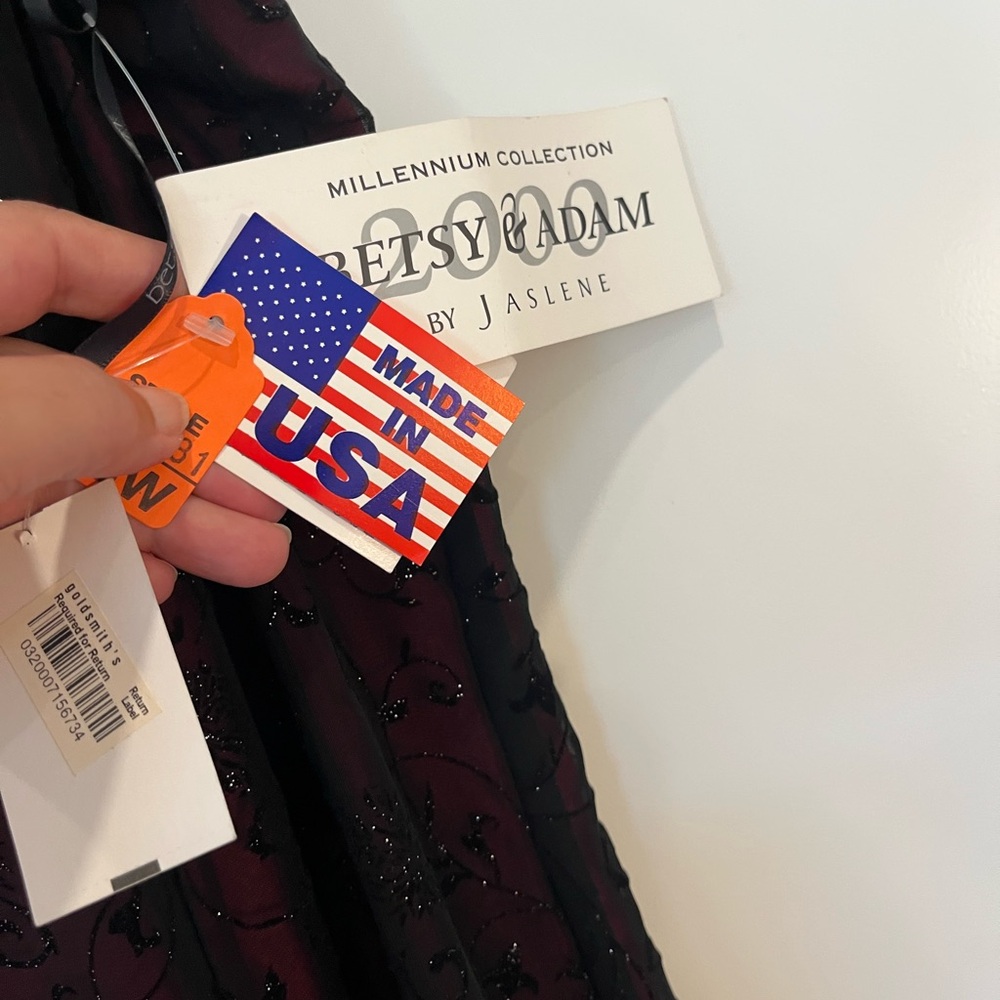 NWT Betsy & Adam Y2K sheer velvet burnout floral burgundy glittery formal dress - Picture 5 of 13
